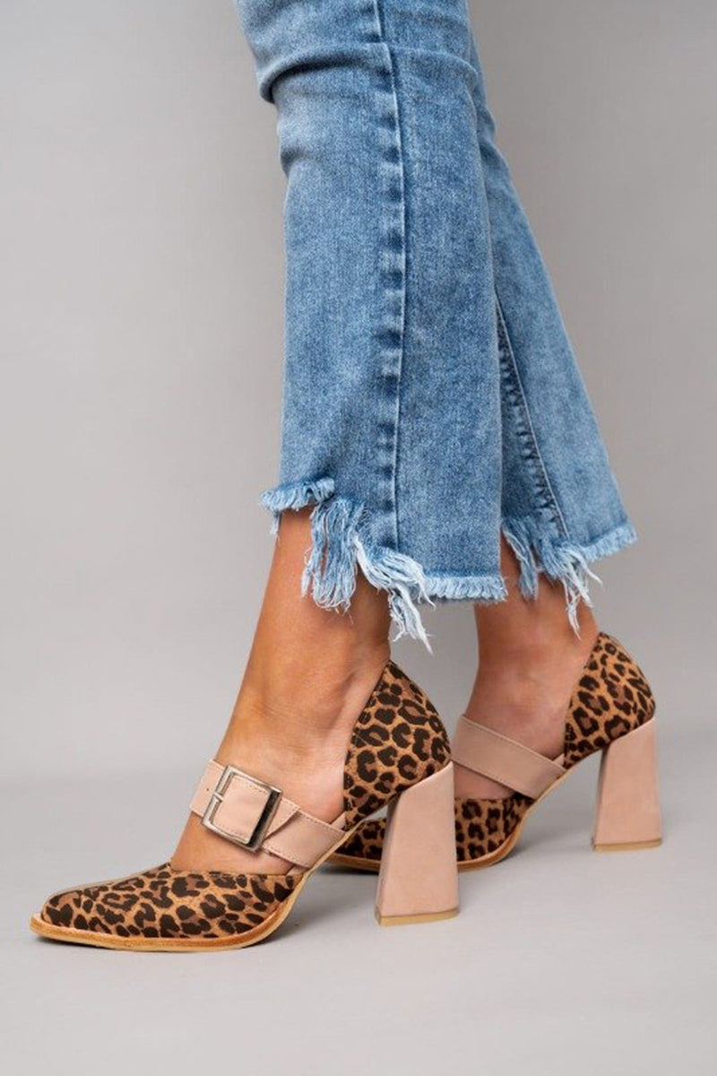 Atenea - Sandalias de gamuza con estampado leopardo y tacón estable