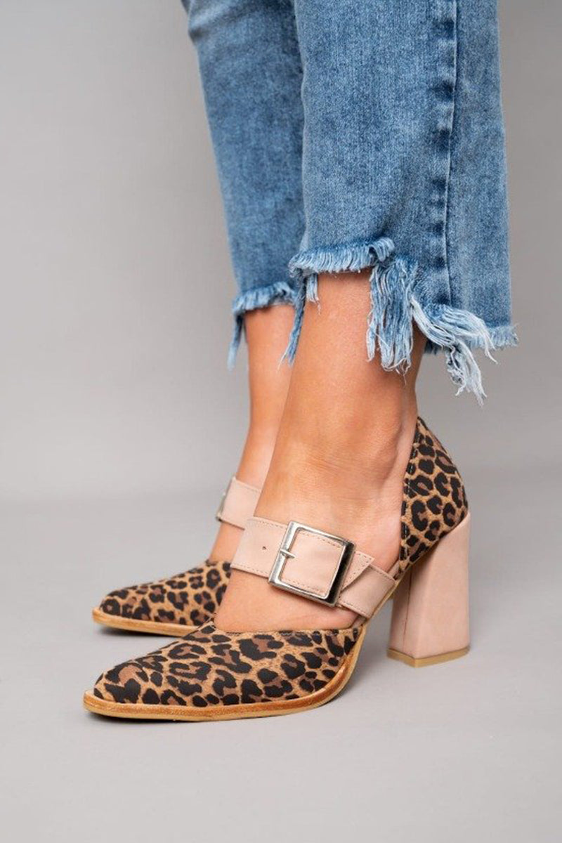 Atenea - Sandalias de gamuza con estampado leopardo y tacón estable