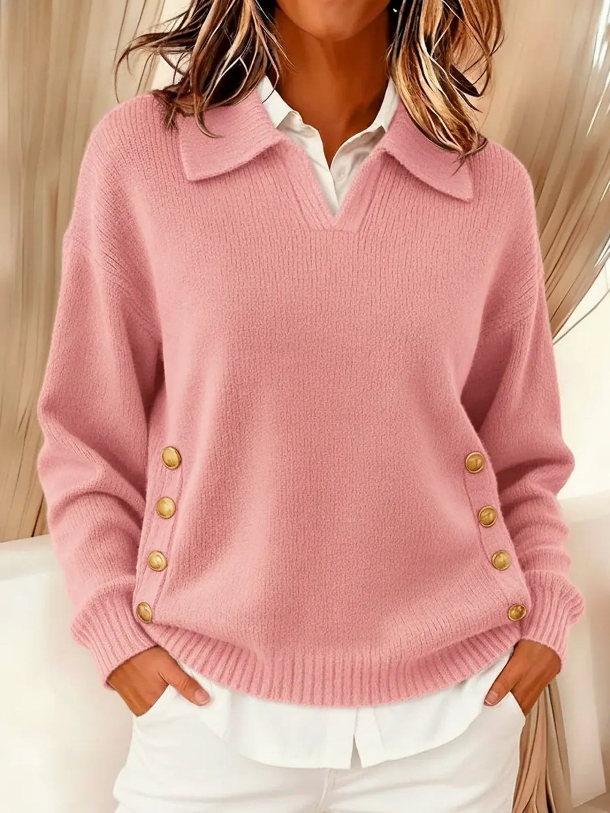 Celeste Jersey con Cuello Polo y Botones