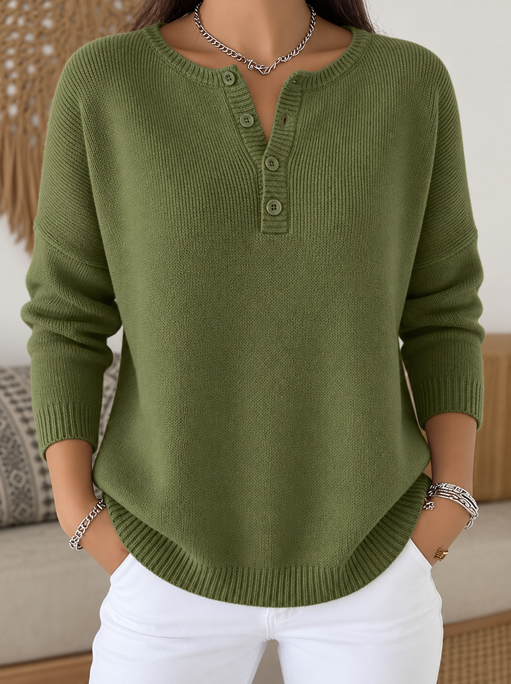 Helena  Jersey de Punto con Botones Henley