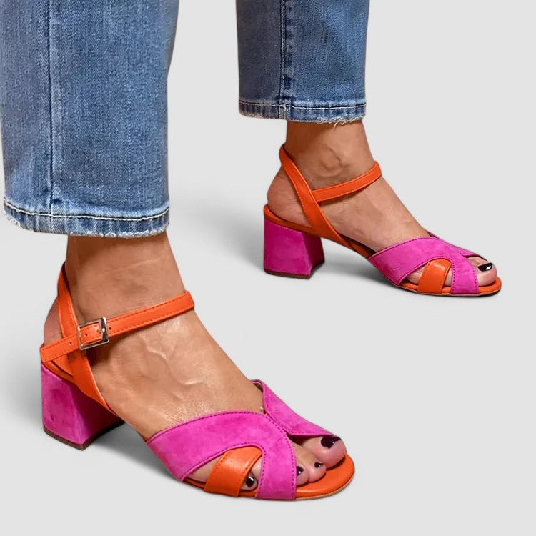 Atenea - Sandalias de combinación de colores con tacón cómodo y elegante
