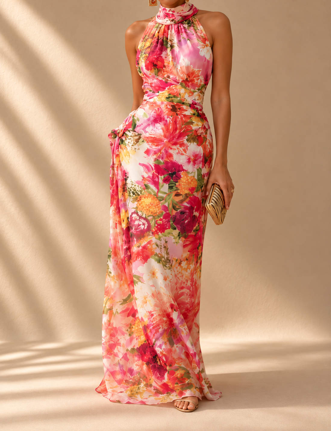 Isadora Vestido Maxi Floral con Cuello Halter