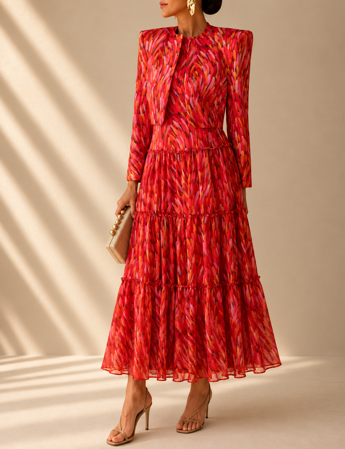 Mariela Conjunto de Vestido Maxi Estampado y Chaqueta