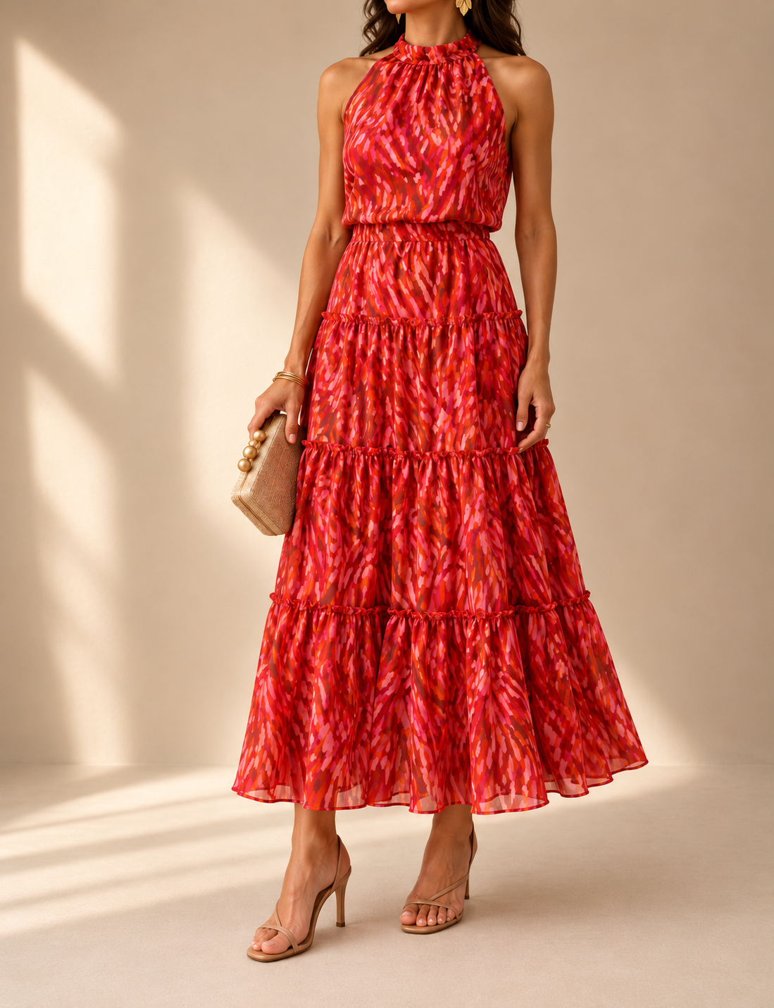 Mariela Conjunto de Vestido Maxi Estampado y Chaqueta