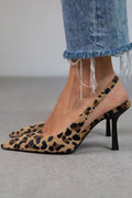 Atenea - Tacones caqui con estampado de leopardo y punta puntiaguda
