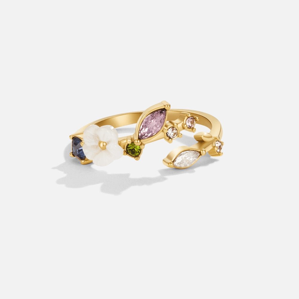 Atenea-Anillo Flor blanca cristalina Oro