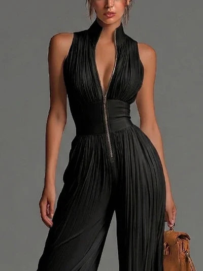 Mercedes Mono Negro sin Mangas de Chiffon con Escote