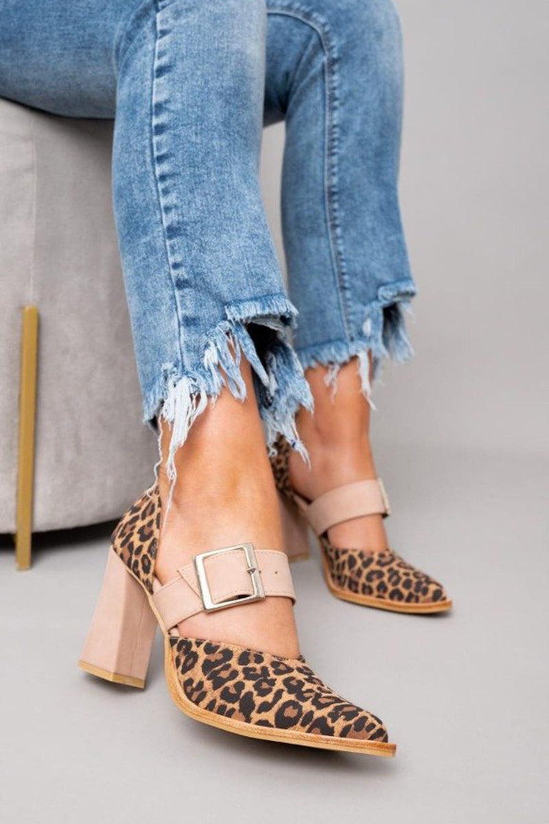Atenea - Sandalias de gamuza con estampado leopardo y tacón estable