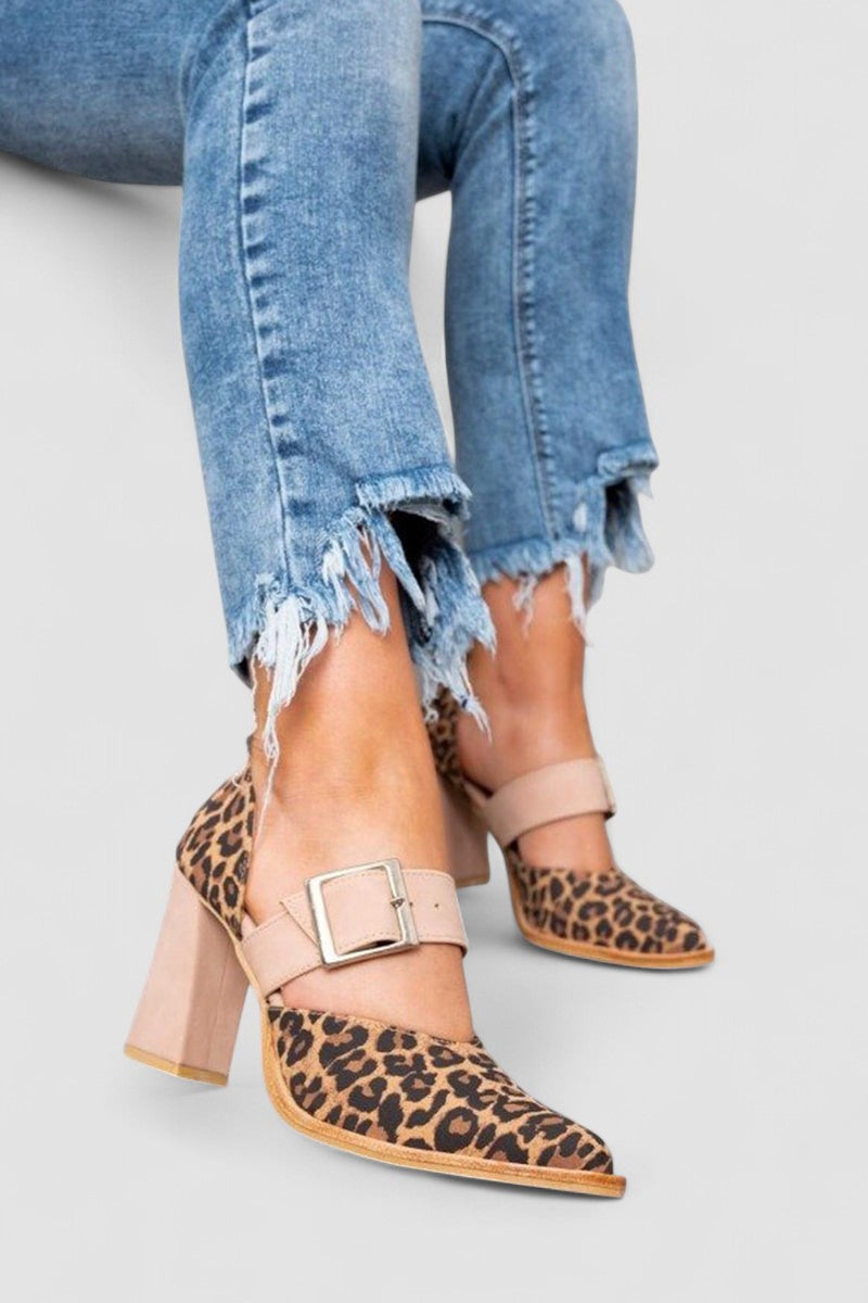 Atenea - Sandalias de gamuza con estampado leopardo y tacón estable