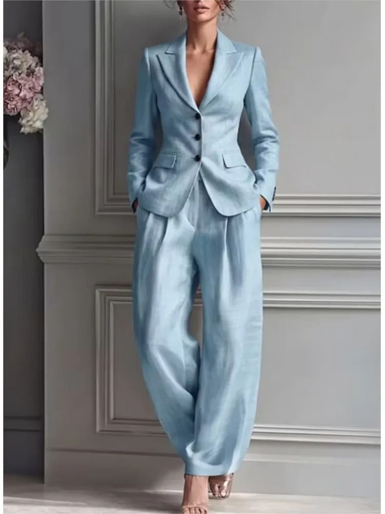 Asuncion Conjunto de Traje Elegante con Blazer Entallada y Pantalón Ancho