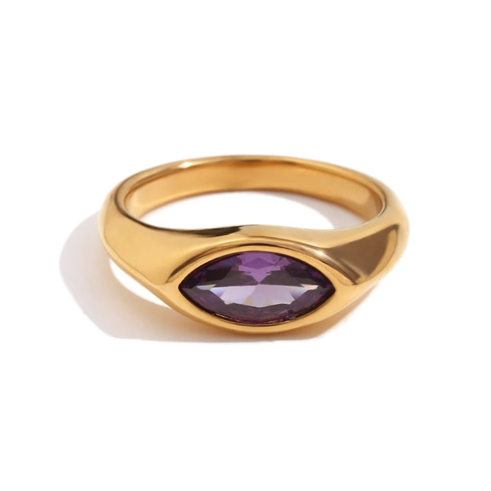Atenea-Anillo Dorado con Circón Marquesa de Colores