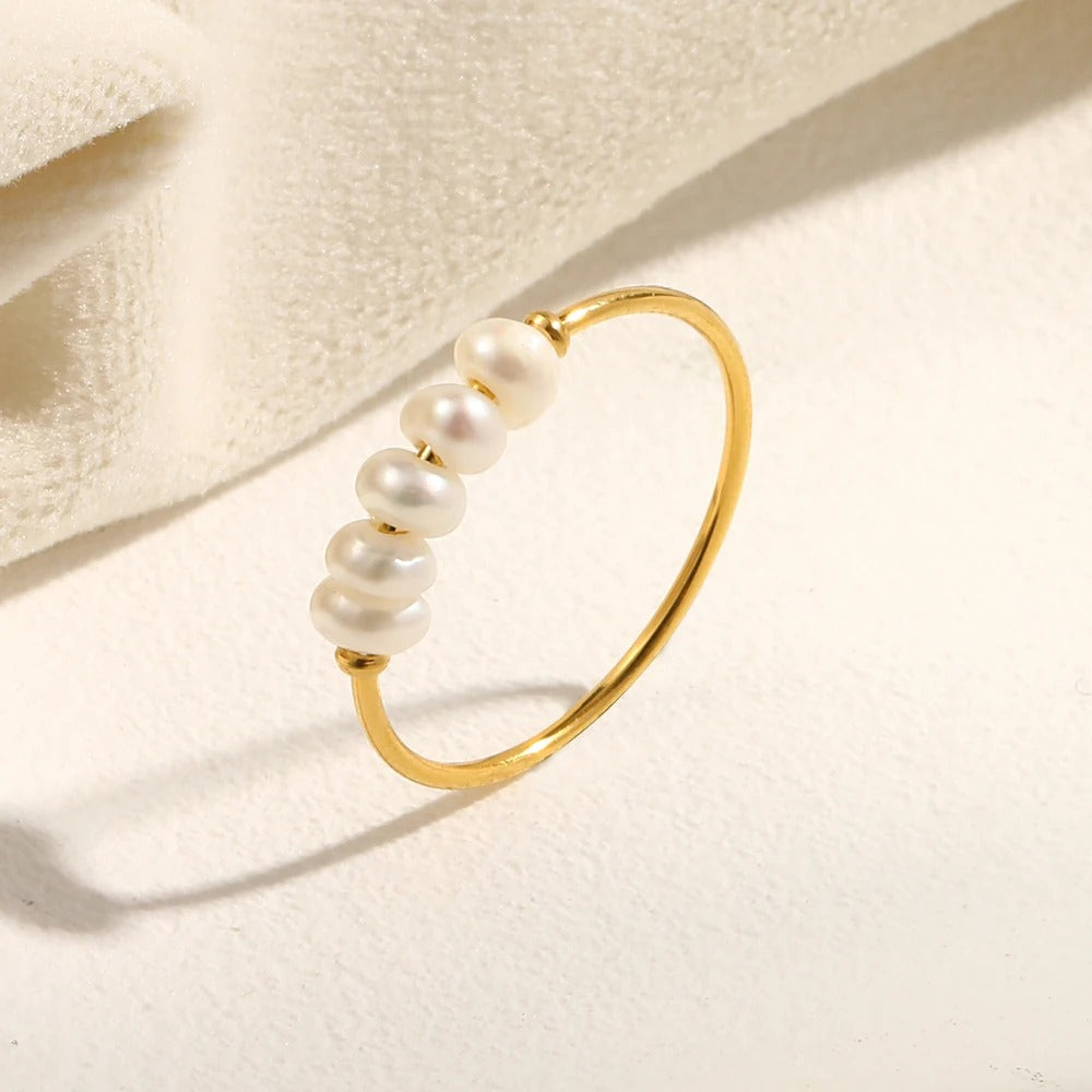 Atenea-Anillo Dorado de Acero Inoxidable con Perla de Agua Dulce