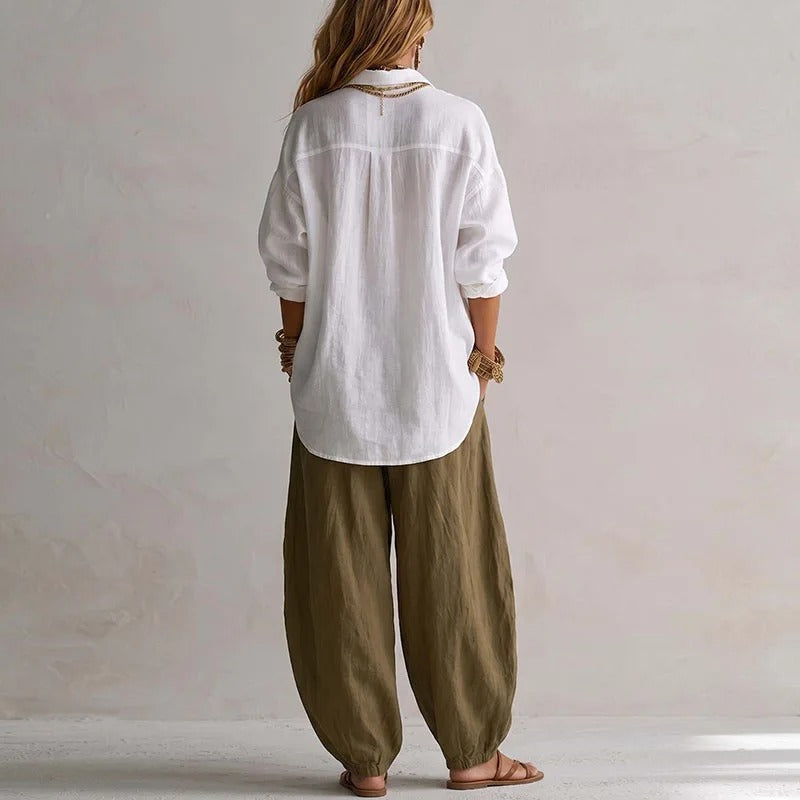 Clementina Conjunto Fluido de Camisa y Pantalón Ancho