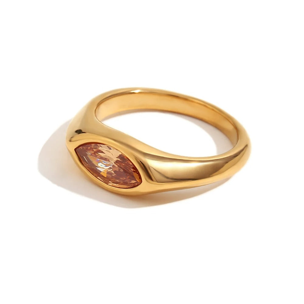 Atenea-Anillo Dorado con Circón Marquesa de Colores